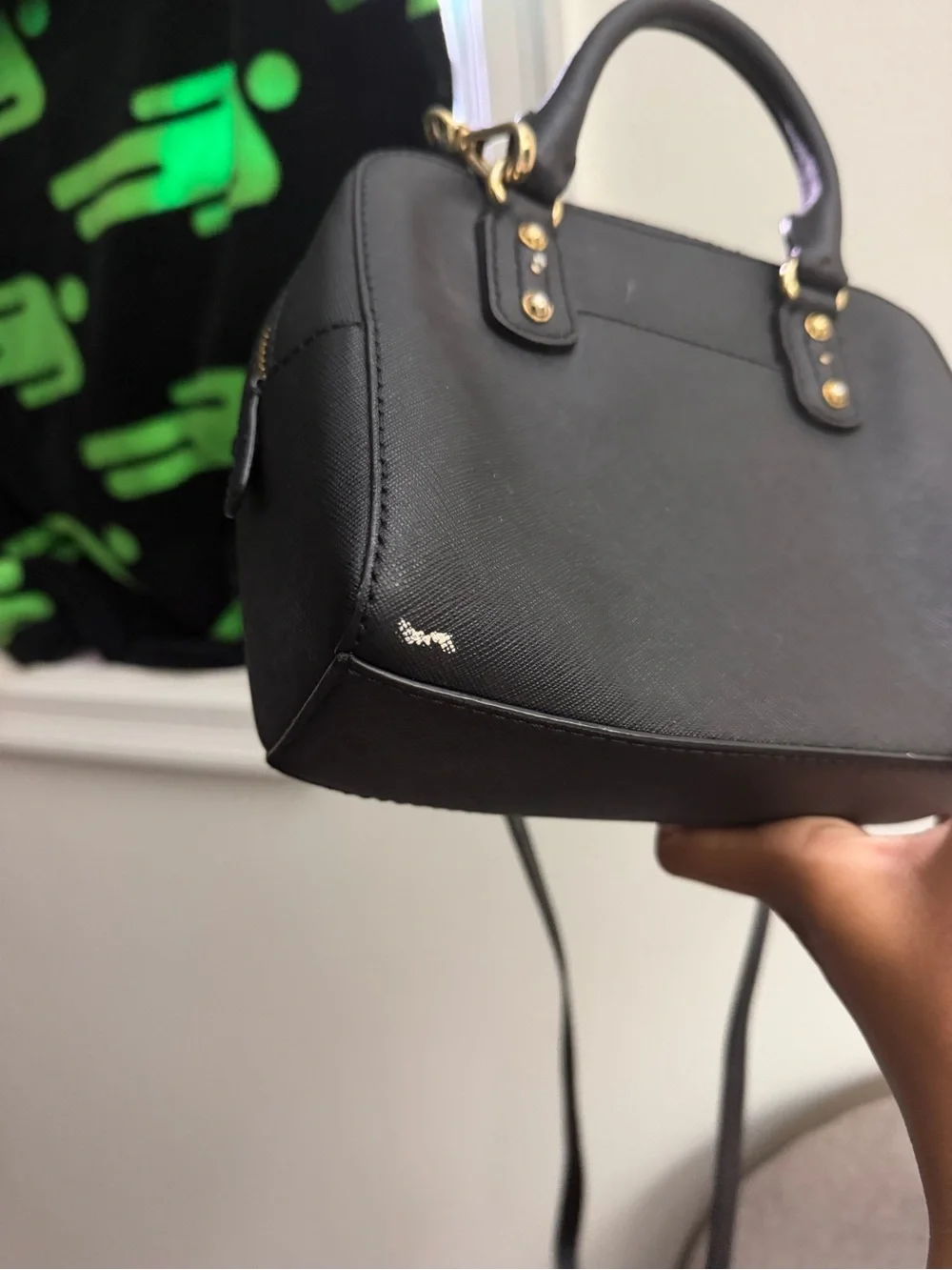 Michael Kors Black Dome Crossbody Satchel with Gold Hardware
